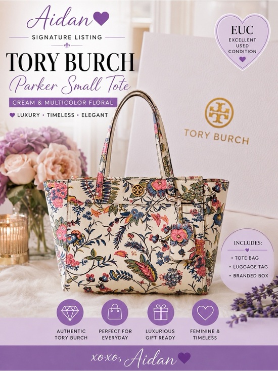 Tory Burch Handbags - Tory Burch Parker Small Floral Tote Bag Cream Multicolor Leather EUC *Rare Print